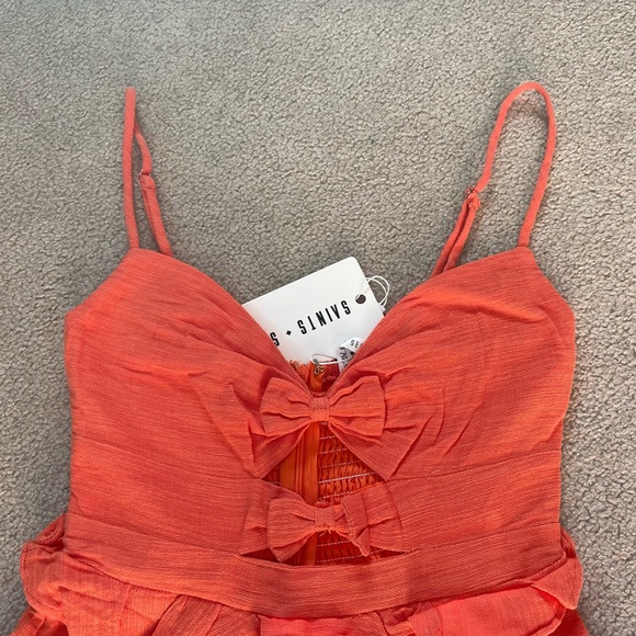 NWT Bright Orange Ruffle Romper, Size XS - Picture 5 of 10